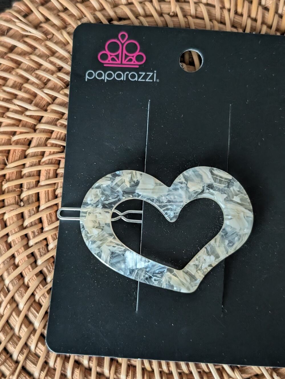 Paparazzi HEART Not to Love White Iridescent Acrylic Heart Hair Clip